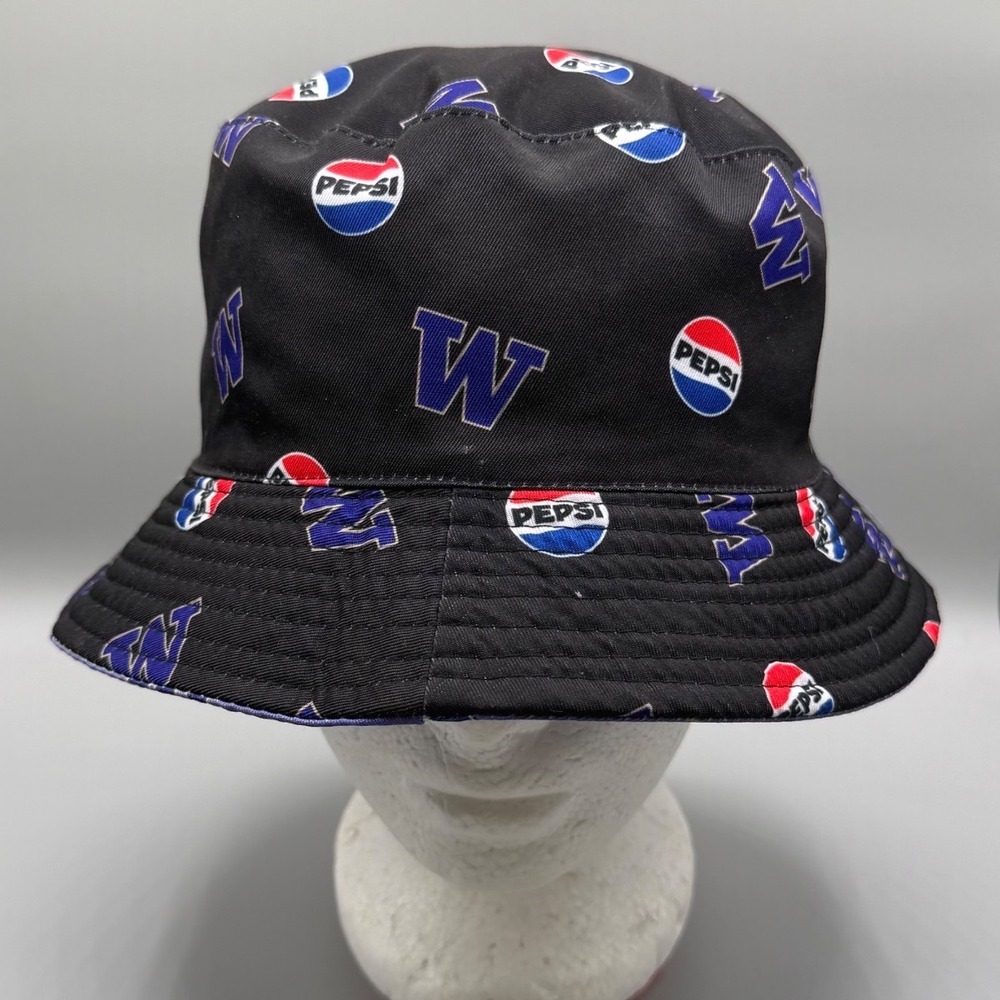 University of Washington Pepsi Reversible Bucket Hat Black Purple Logo Sun Hat